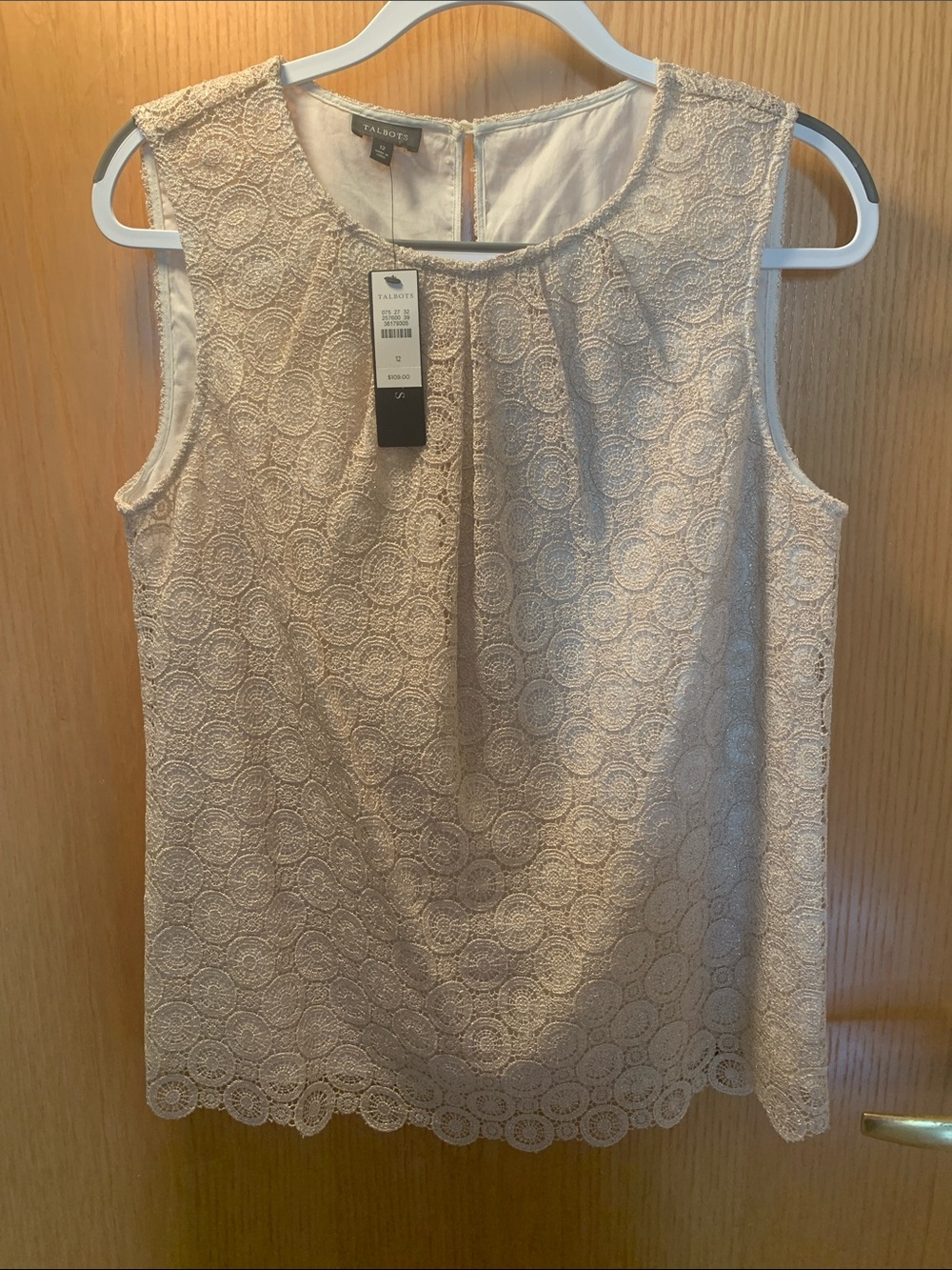 New! Talbots Sleeveless Gold/Tan Lace Shell Over Ivory Cotton - Size 12